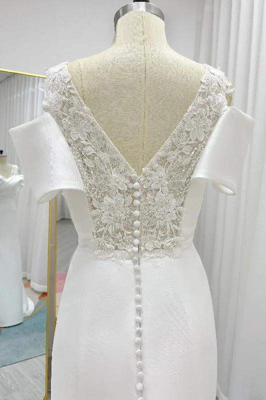 Sheath-Column Court Train Mikado Lace Wedding Dress CW3233