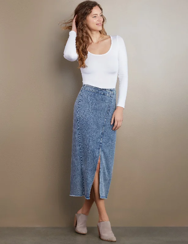 Side Hustle Denim Midi Skirt