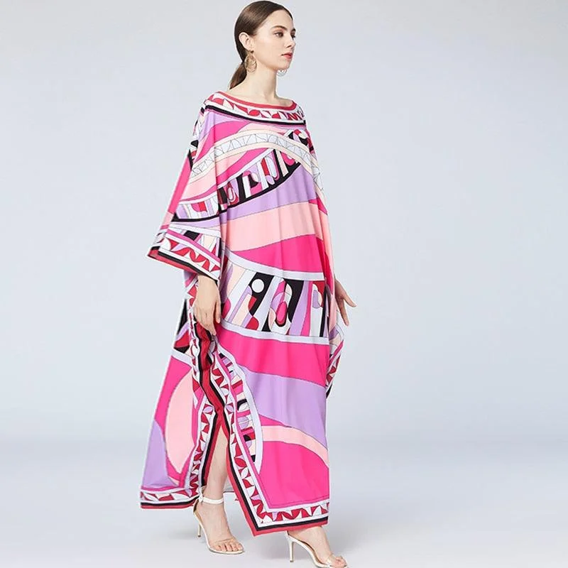 Silk Bohemian Plus Size Batwing Sleeve Maxi Dress