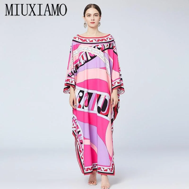 Silk Bohemian Plus Size Batwing Sleeve Maxi Dress