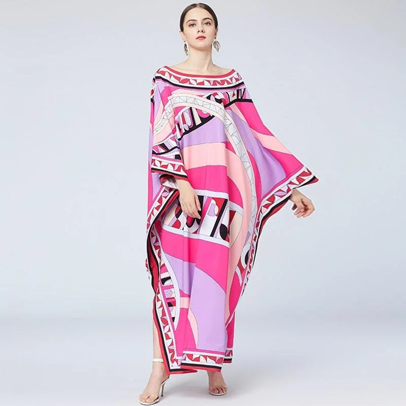 Silk Bohemian Plus Size Batwing Sleeve Maxi Dress