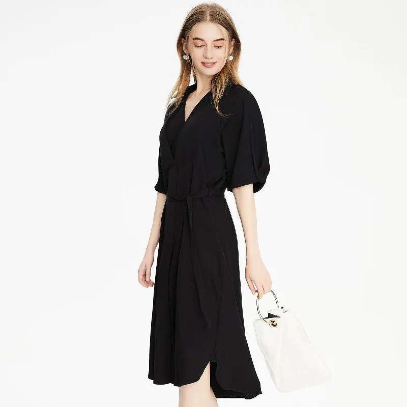 Simple v neck shortsleeved loose fit midi dress