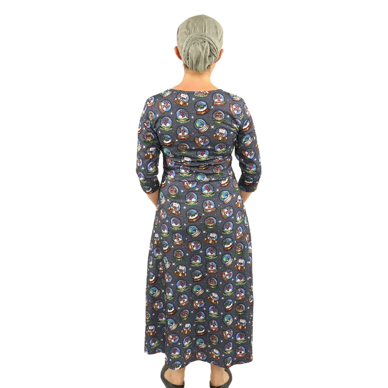 Snow Globes 3/4th Sleeves Midi Dress (With Waist Seam)