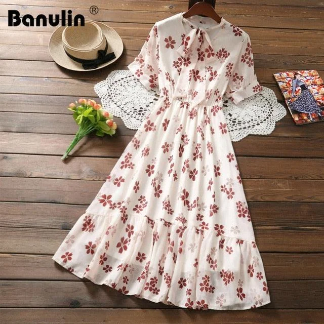 Summer Floral Print Chiffon Dress