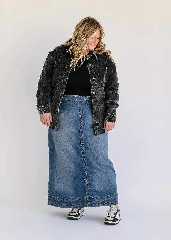 Sutton Side Zip A-line Denim Maxi Skirt