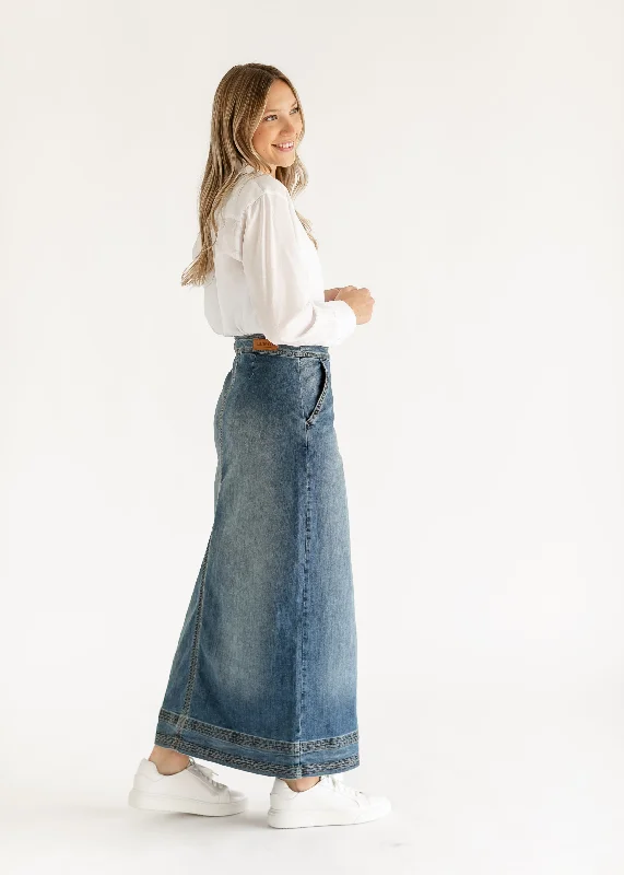 Sutton Side Zip A-line Denim Maxi Skirt