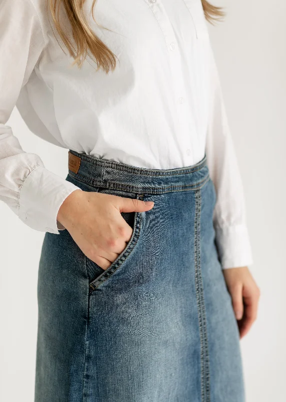 Sutton Side Zip A-line Denim Maxi Skirt