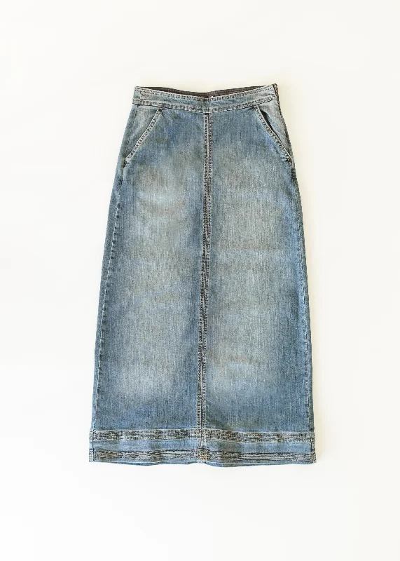 Sutton Side Zip A-line Denim Maxi Skirt