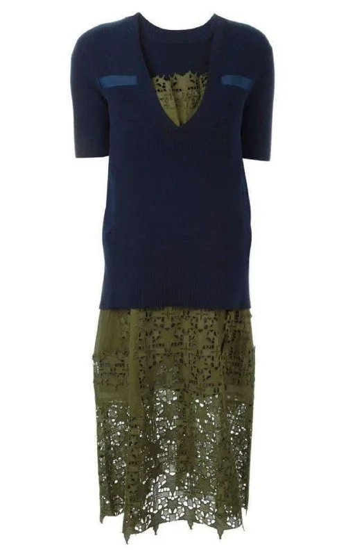 Sweater Top Green Embroidered Dress