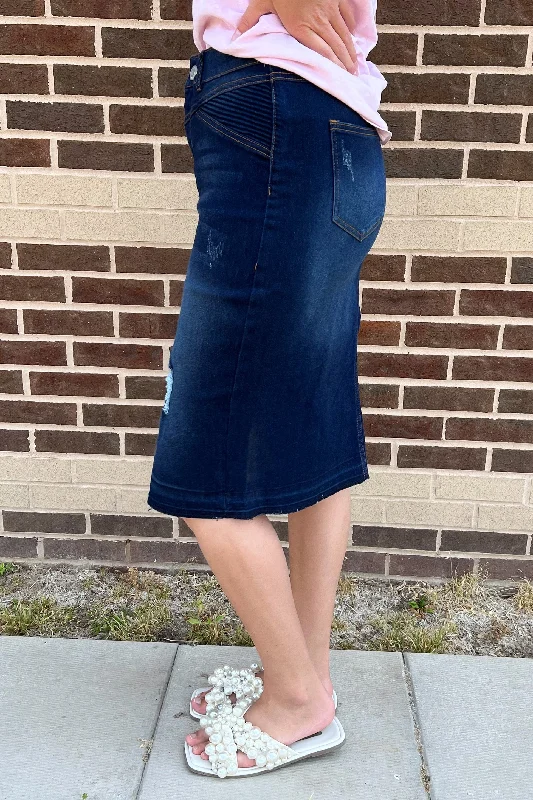 The Harlow Distressed Denim Skirt in Dk. Indigo (FINAL SALE)