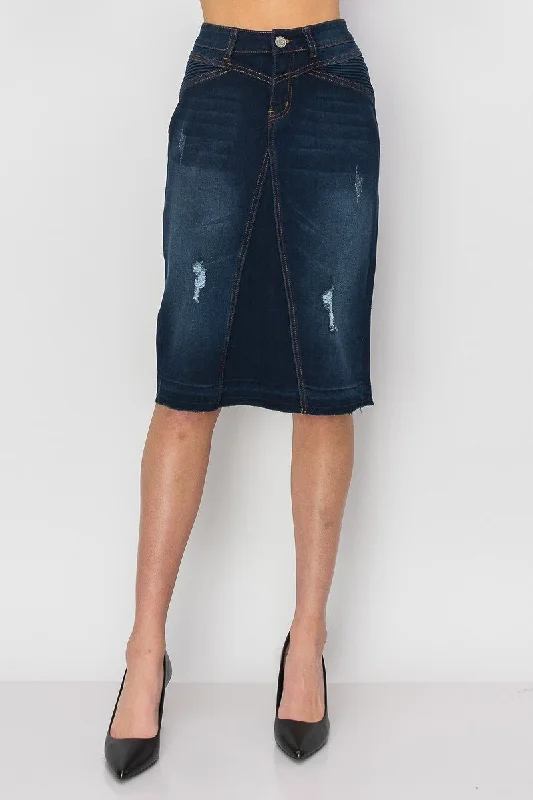 The Harlow Distressed Denim Skirt in Dk. Indigo (FINAL SALE)