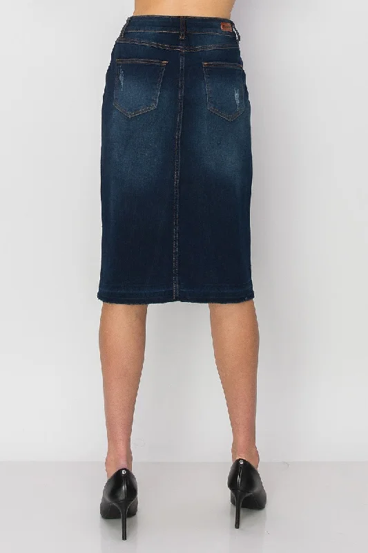 The Harlow Distressed Denim Skirt in Dk. Indigo (FINAL SALE)