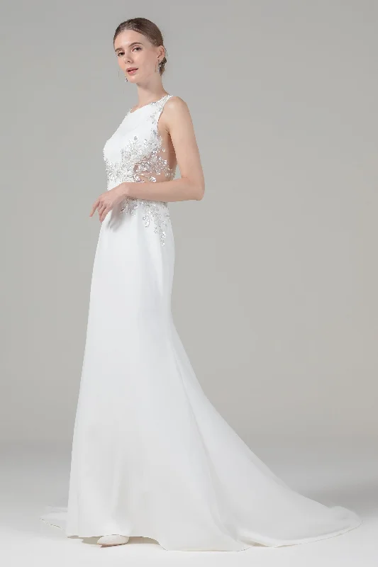 Trumpet Court Train Elastic Cloth Wedding Dress CW2591