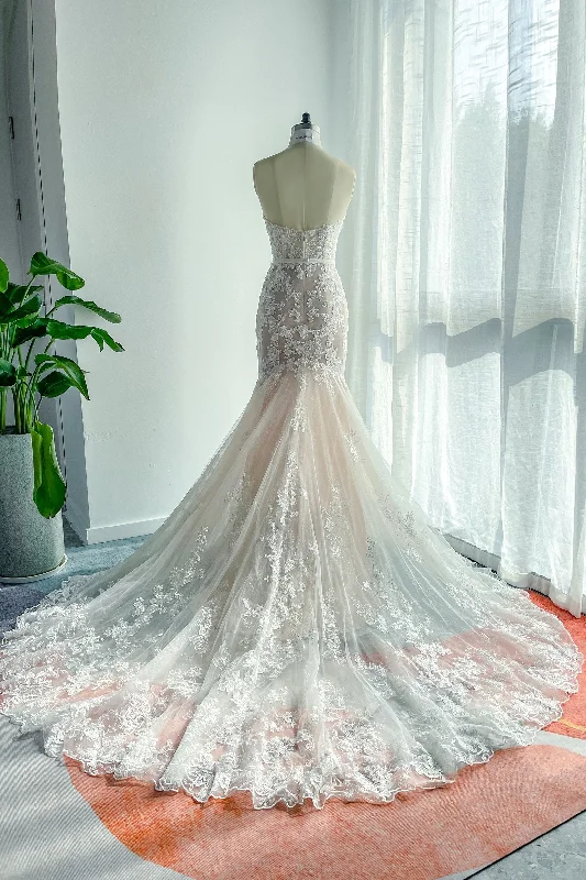 Trumpet-Mermaid Chapel Train Lace Tulle Wedding Dress CW3134