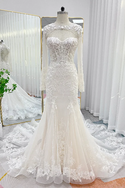 Trumpet-Mermaid Chapel Train Lace Tulle Wedding Dress CW3282