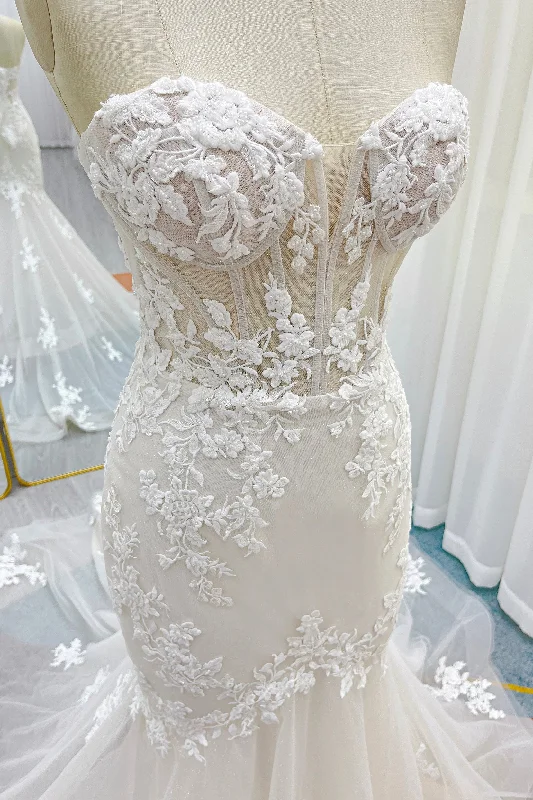 Trumpet-Mermaid Chapel Train Lace Wedding Dress CW3255