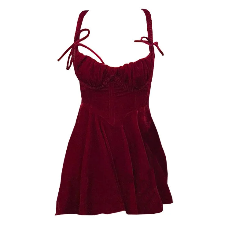 Vintage Aesthetic Red Velvet Mini Dress