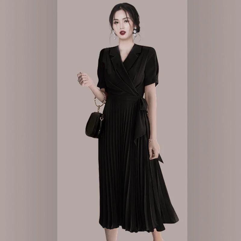 Vintage Pleated Swing Chiffon Midi Dress