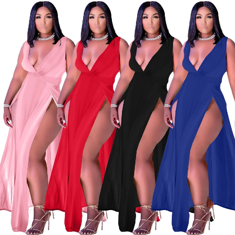 Women's Clothing Printing Long Prom Maxi Pink Plus Size Women's Sexy Deep V Neck Dresses 5x