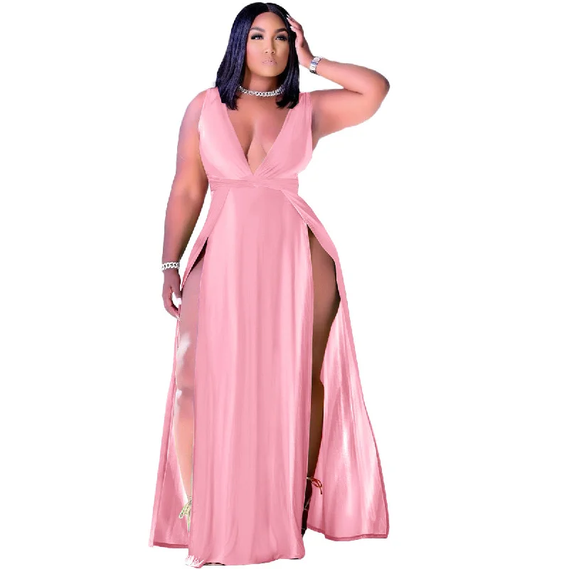 Women's Clothing Printing Long Prom Maxi Pink Plus Size Women's Sexy Deep V Neck Dresses 5x