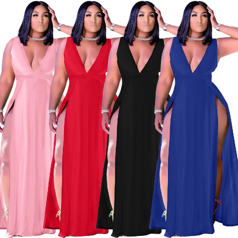 Women's Clothing Printing Long Prom Maxi Pink Plus Size Women's Sexy Deep V Neck Dresses 5x