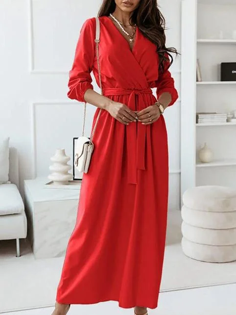 Women's Dresses Temperament V-Neck Long Sleeve Slim Dress