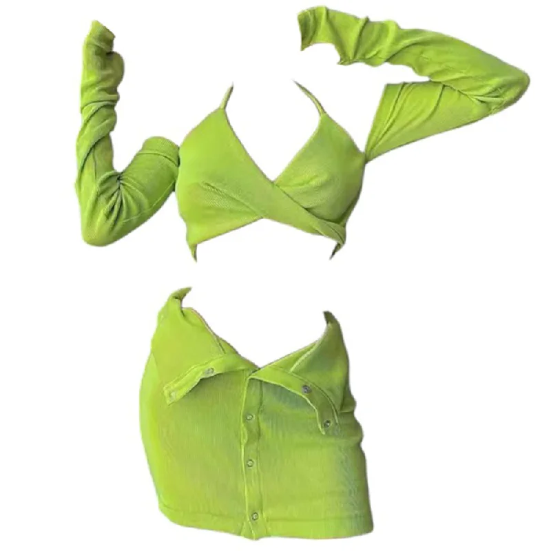 Y2K Halter Top with Gloves & Skirt Set