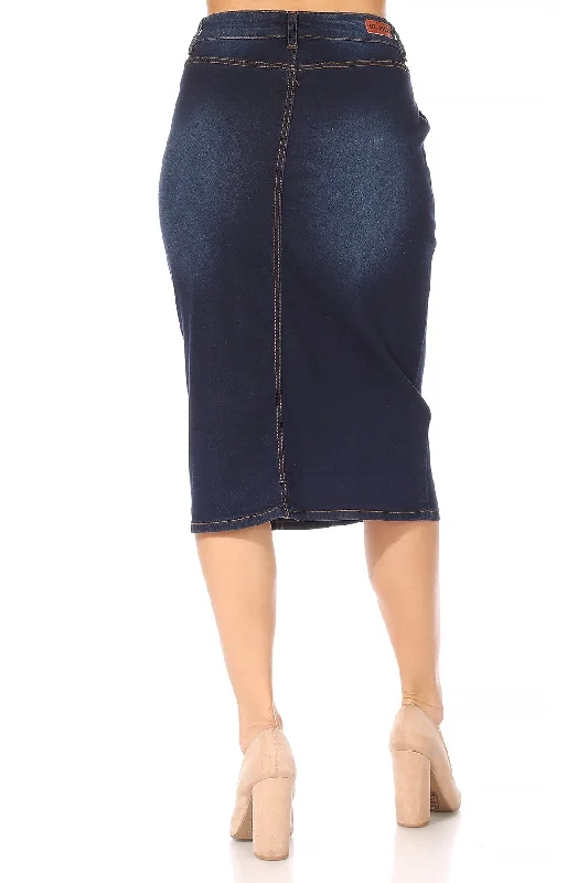 Zoey Button Down Denim Skirt in Dk. Indigo